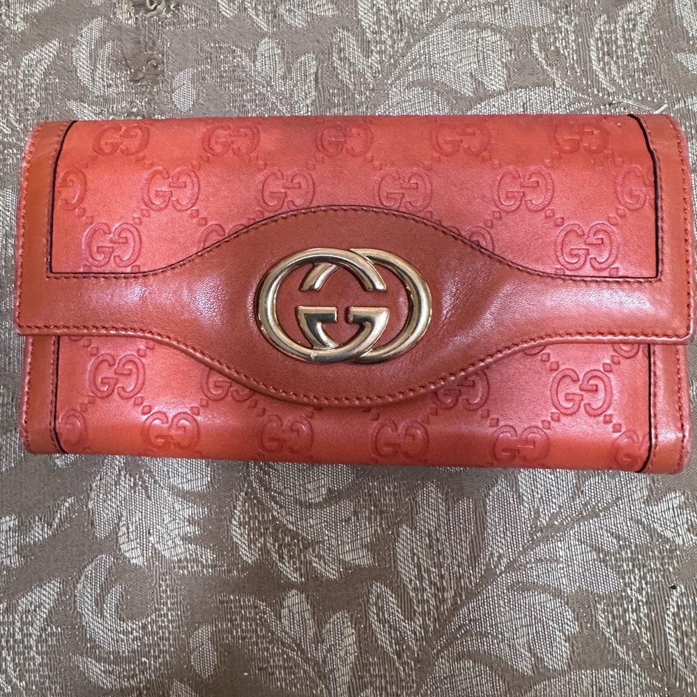 Gucci Orange Wallet with Gold Logo
